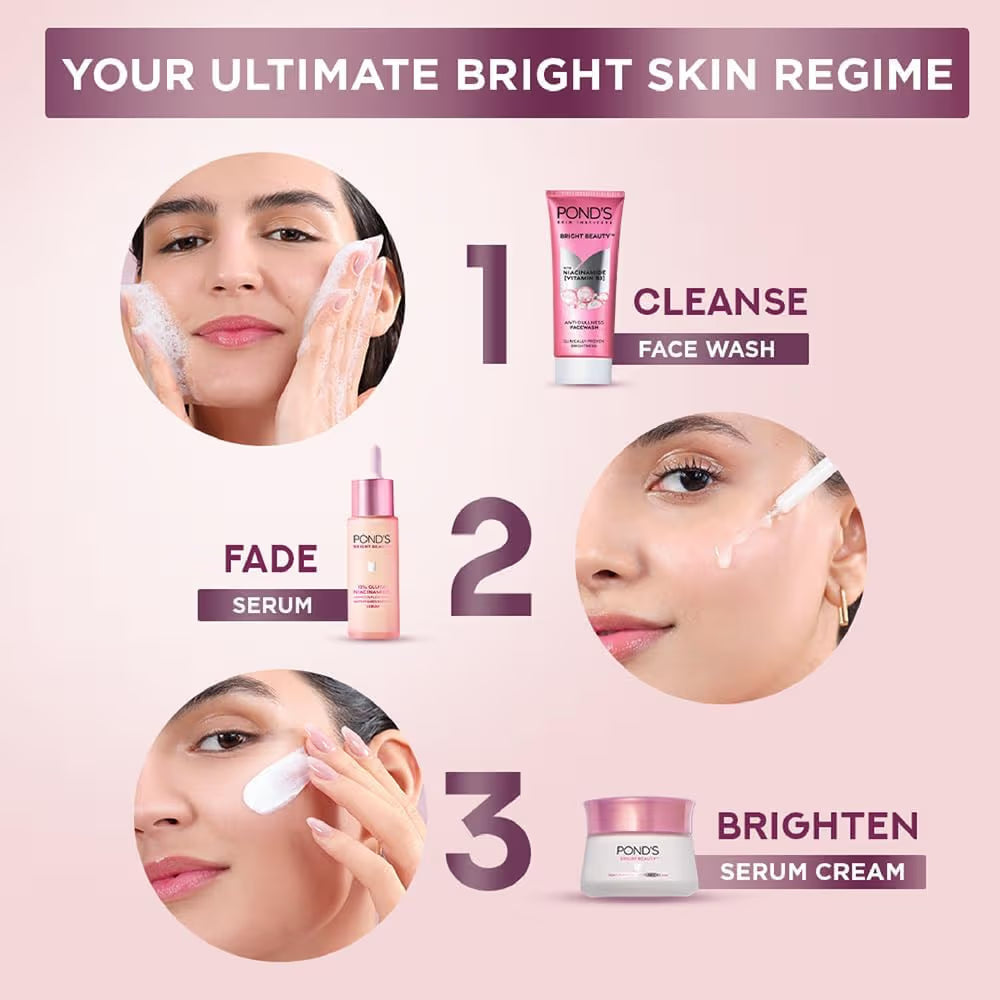 Ponds Bright Beauty Anti-Dullness & Brightening Facewash with Niacinamide | For Glass-Skin Like Shine and with 4X Visibly Brighter Skin, 150gm