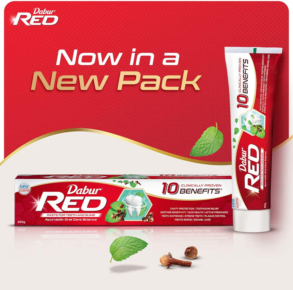 Dabur Red Paste - India's No.1 Ayurvedic Paste, Provides Protection Plaque Removal, Toothache, Yellow Teeth, Bad Breath-200+100g| Free toothbrush worth-40|