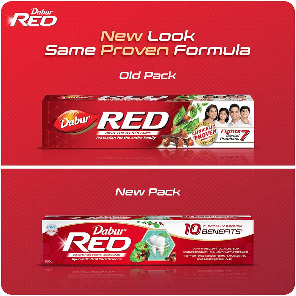 Dabur Red Paste - India's No.1 Ayurvedic Paste, Provides Protection Plaque Removal, Toothache, Yellow Teeth, Bad Breath-200+100g| Free toothbrush worth-40|