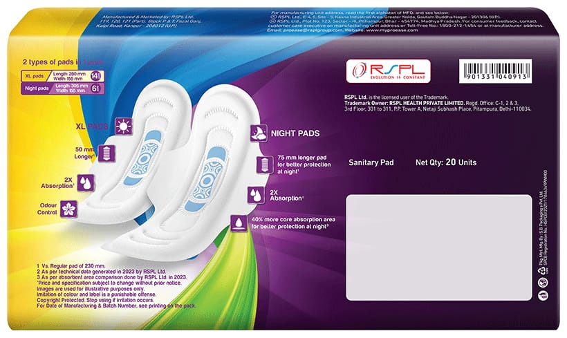 Pro-Ease Day & Night Sanitary Pad Combo Pack | Pack of 20 Pad | Sanitary Pad for Women|