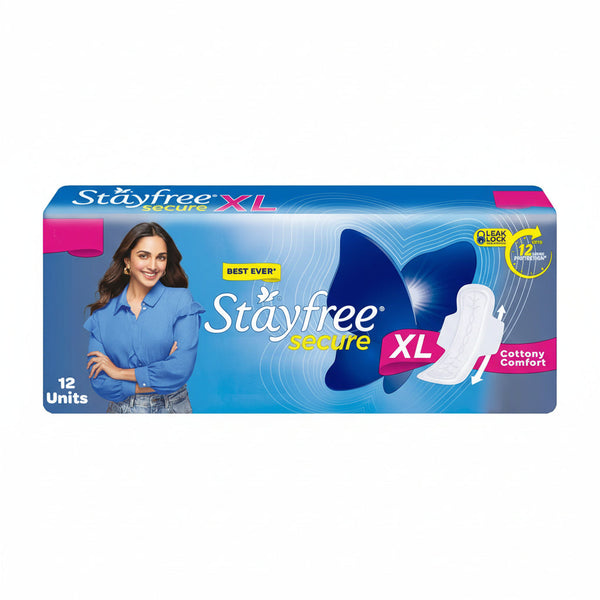 Stayfree Secure xl | Combo packs 12 Pads | Cottony Soft Sanitary Pads for Women | with Leak Lock Technology | Odour Control | Absorbs upto 100% Fluid | Up to 12 Hours of