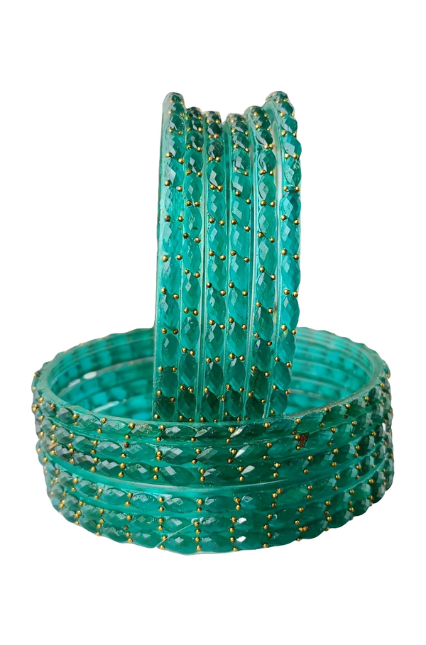 Trendy Radium Colour Crystal Finish Glass Bangles Pack of 12