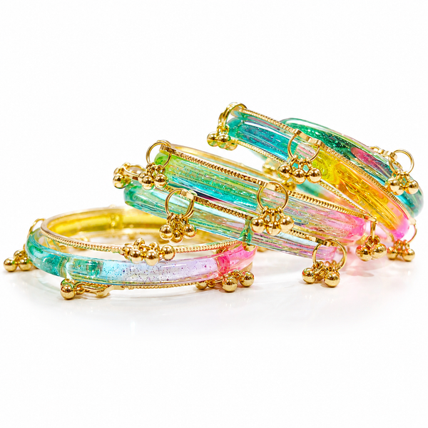 New Trending Multi Colour Jelly  Kashmiri Bangles Set with Golden Ghungroo✨