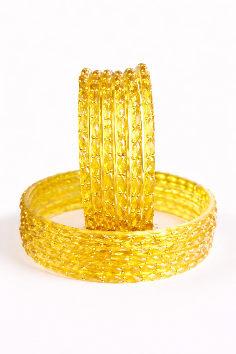 Classic Crystal Look Bangles yellow colour Pack of 12 with Shiny Finish