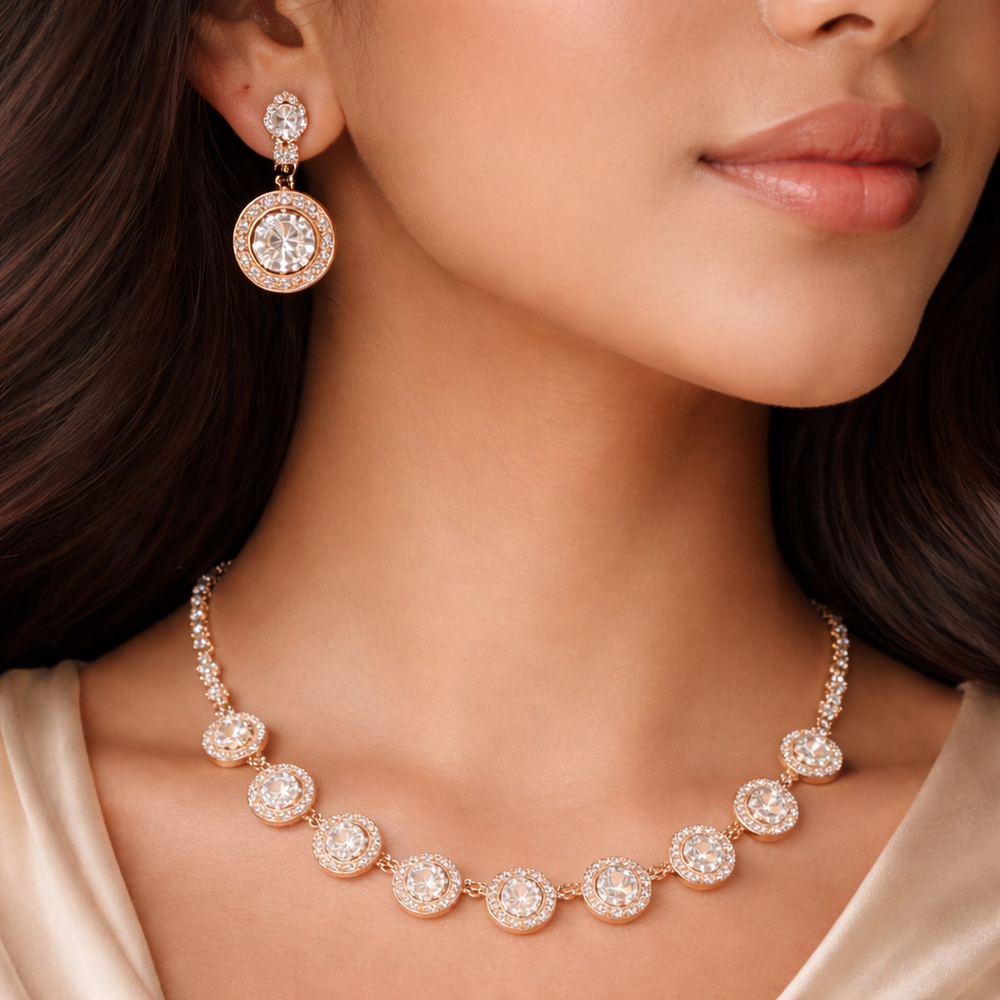 Luxury Gold-Plated Crystal Necklace Set with Matching Earrings✨