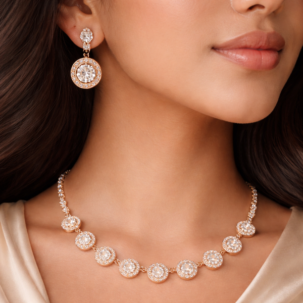 Luxury Gold-Plated Crystal Necklace Set with Matching Earrings✨