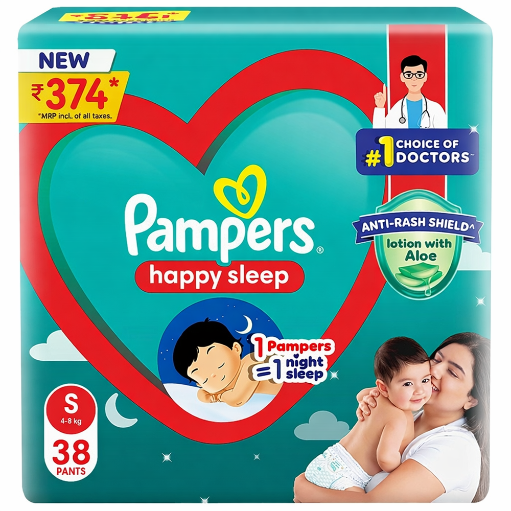 Pampers Complete Skin Comfort Pants, Anti-rash blanket, Lotion with Vitamin E & Aloe Vera,Small size baby Diapers (S) 38 Count, 4-8 kg