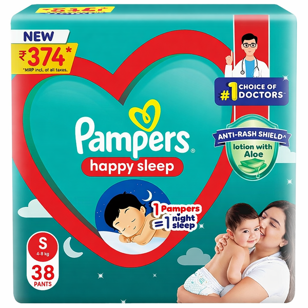 Pampers Complete Skin Comfort Pants, Anti-rash blanket, Lotion with Vitamin E & Aloe Vera,Small size baby Diapers (S) 38 Count, 4-8 kg