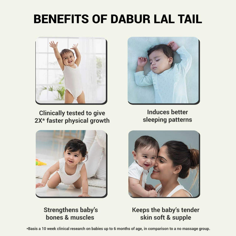 Dabur Lal Tail : Ayurvedic Baby Oil|Clinically Tested 2x Faster Physical Growth for Stronger Bones and Muscles- 200 ml