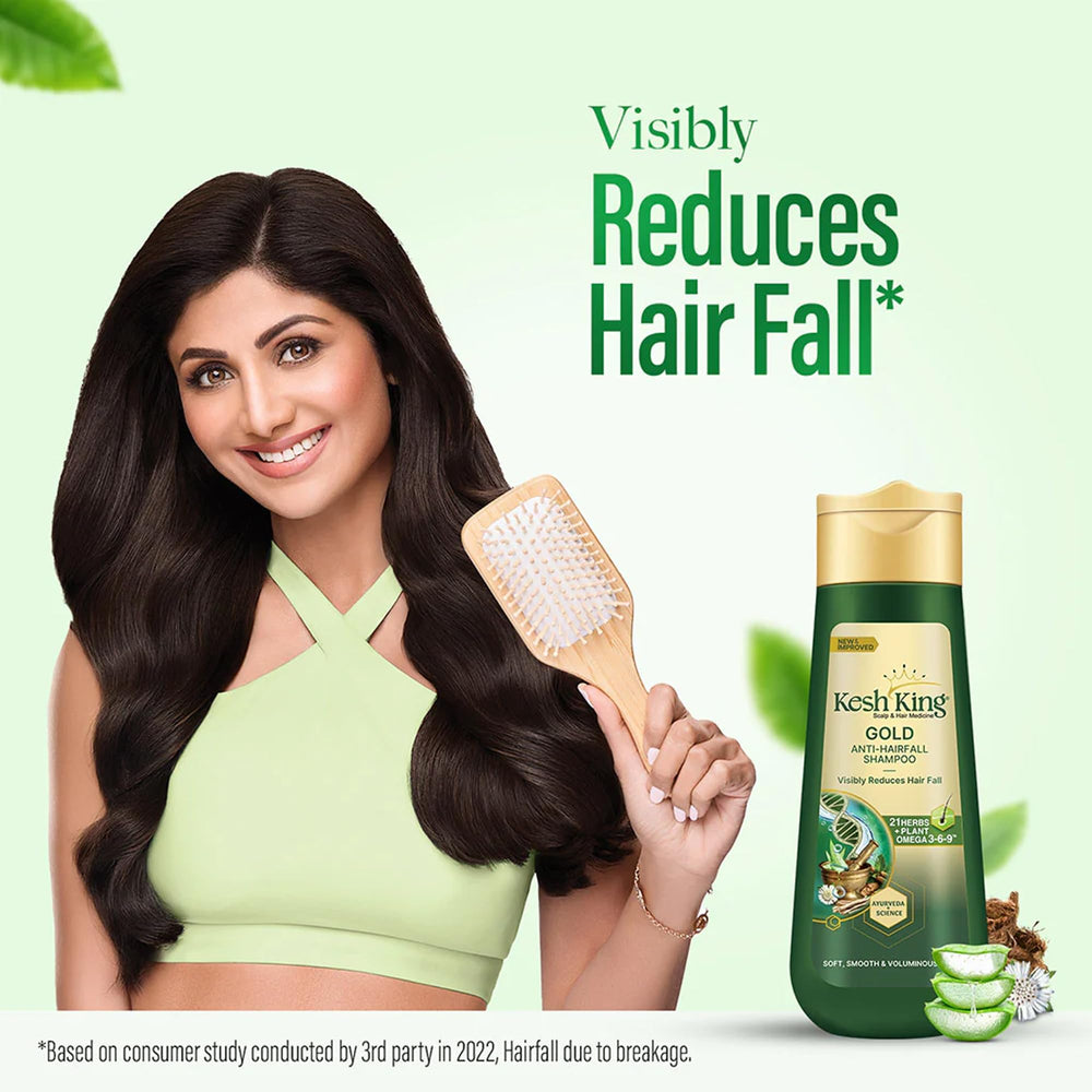 Kesh King Gold Anti Hairfall Shampoo, Reduces Hair Fall, Makes Hair Strong, Strengthens, Nourishes & Conditions, For Soft, Smooth & Voluminous Hair, For Men & Women, 80ml|pack of 2