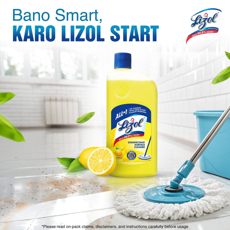 Lizol Disinfectant Surface & Floor Cleaner Liquid, Citrus - 500 ml | Suitable for All Floor Cleaner Mops | Kills 99.9% Germs| India's #1 Floor Cleaner