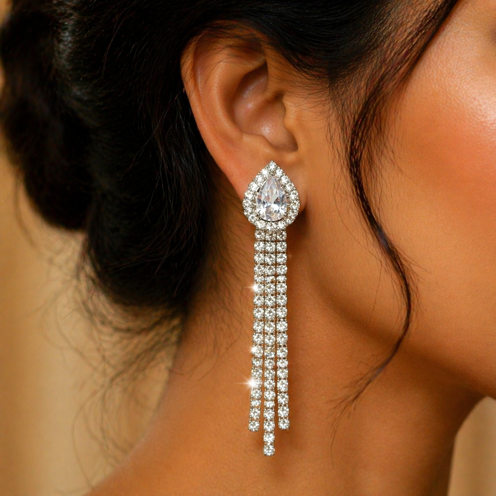 Luxury Crystal Stone Drop Earrings – Anti-Tarnish Finish