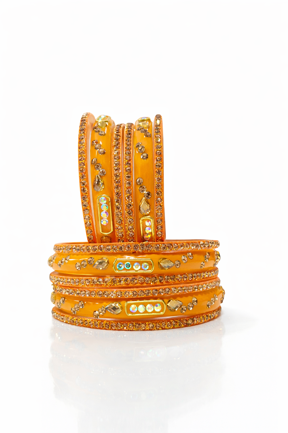 Luxury Orange Designer Bangles – Sparkling Stone 3 Pcs Set