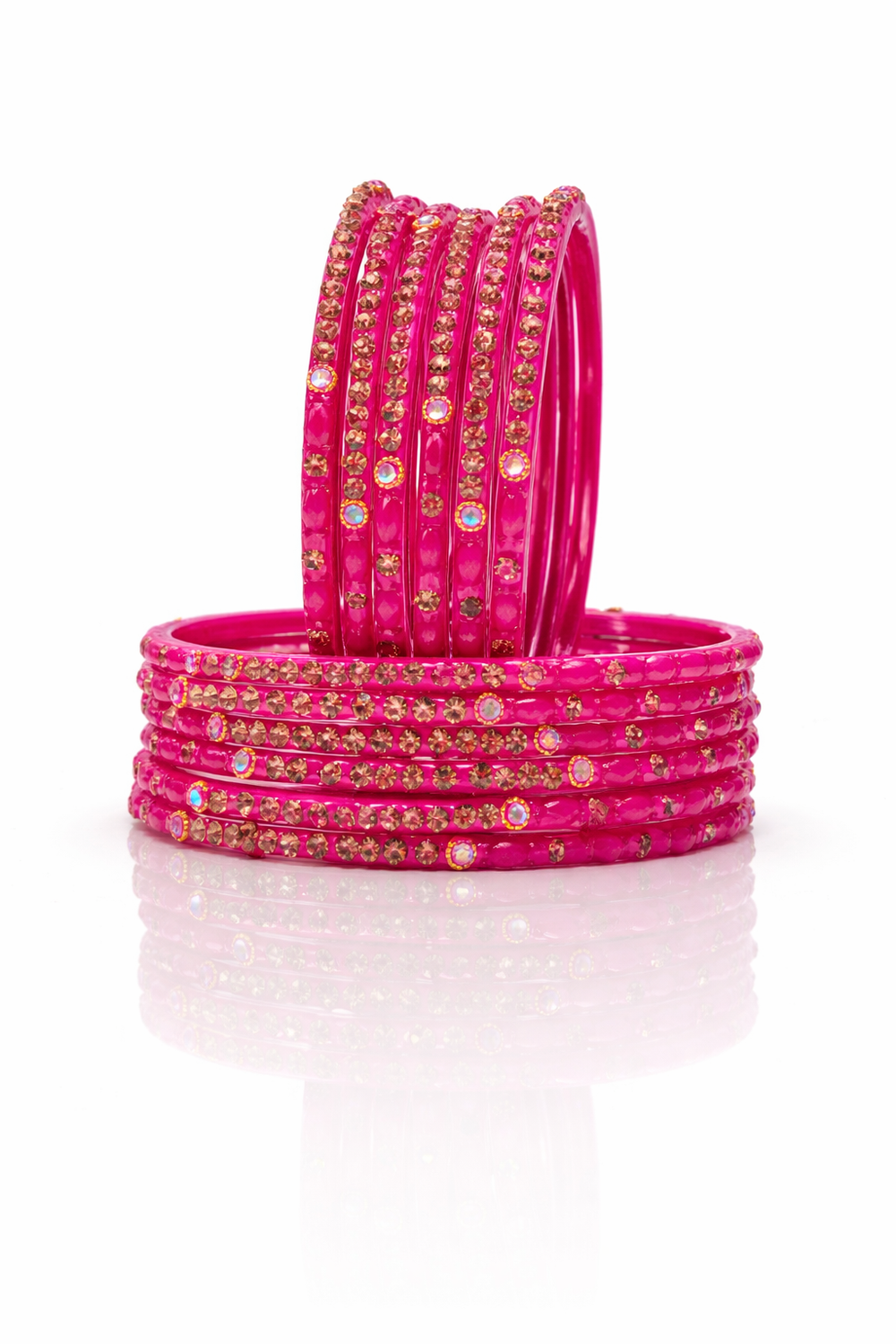 Rani Pink Rhinestone Designer Bangles Set – Stylish Ethnic Jewellery (set of 12)