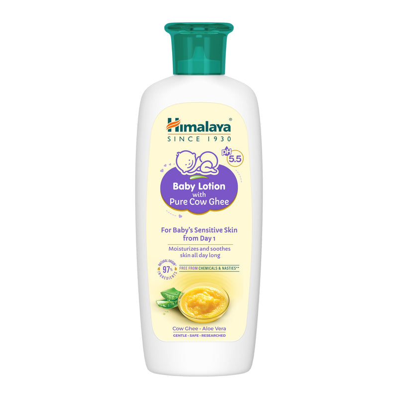 Himalaya Baby Lotion with Pure Cow Ghee & pH5.5 (100ml) | Non-greasy, Moisturizes & soothes skin all day long | For baby's sensitive skin