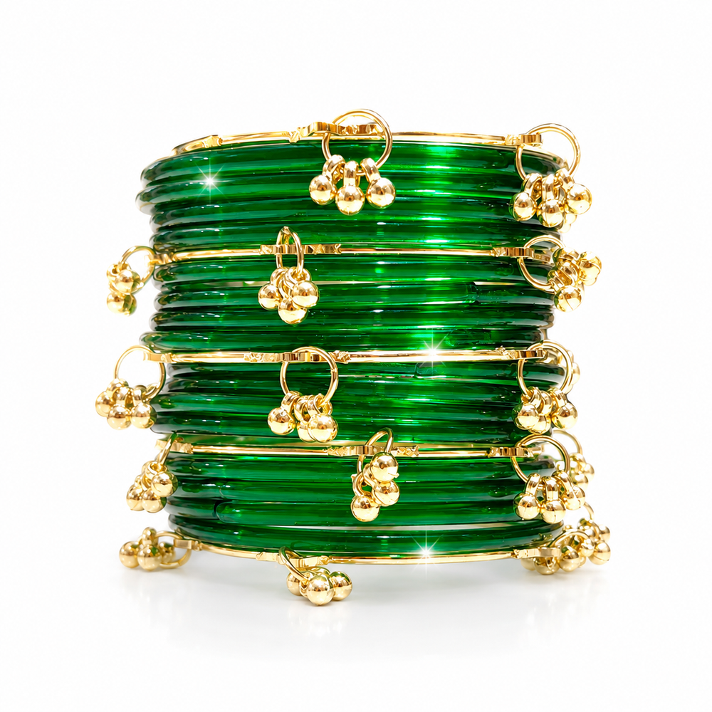 Sawan Special Resham Green Bangles Set for Women & Girls – Pack of 32 Pcs