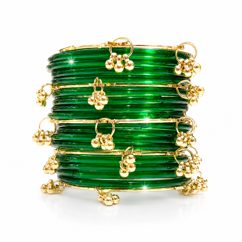 Sawan Special Resham Green Bangles Set for Women & Girls – Pack of 32 Pcs
