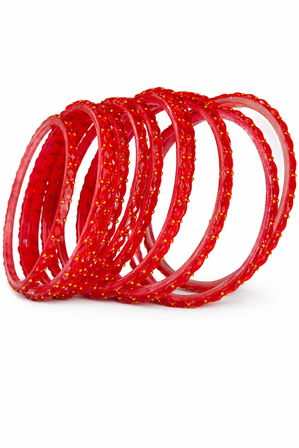 Luxury Red Crystal Glass Bangles Set of 12 with Shiny Finish
