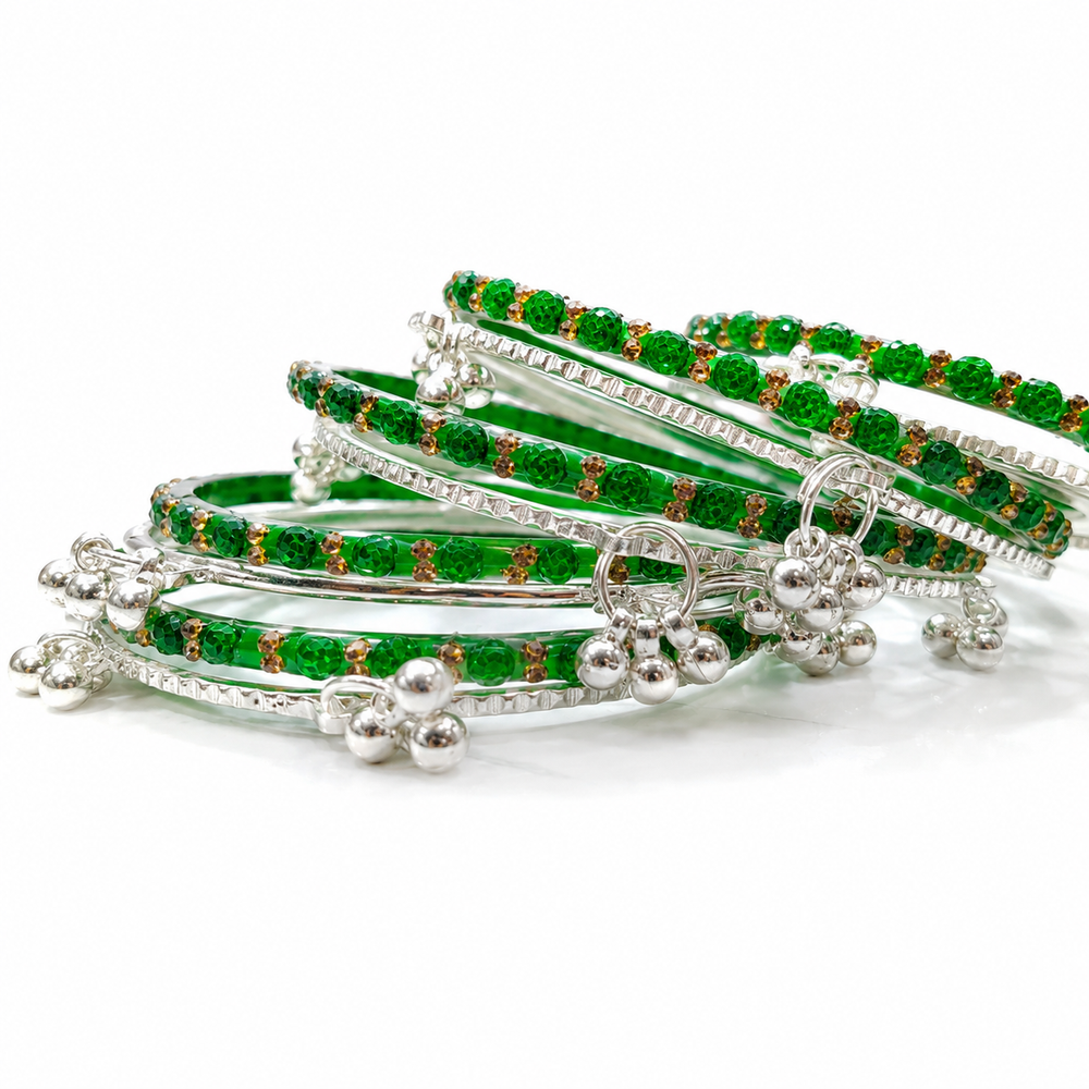 Sawan Special New Rose Designer Bangles with Kashmiri Silver Bangles | Set of 20 Pcs