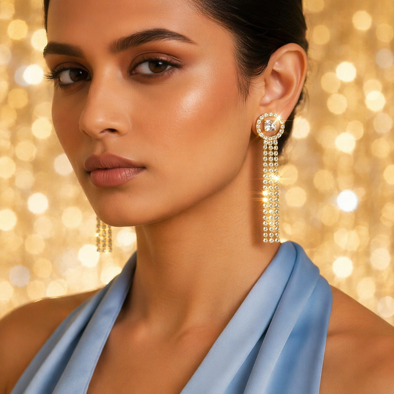 Luxury Anti-Tarnish Gold Crystal Tassel Earrings –