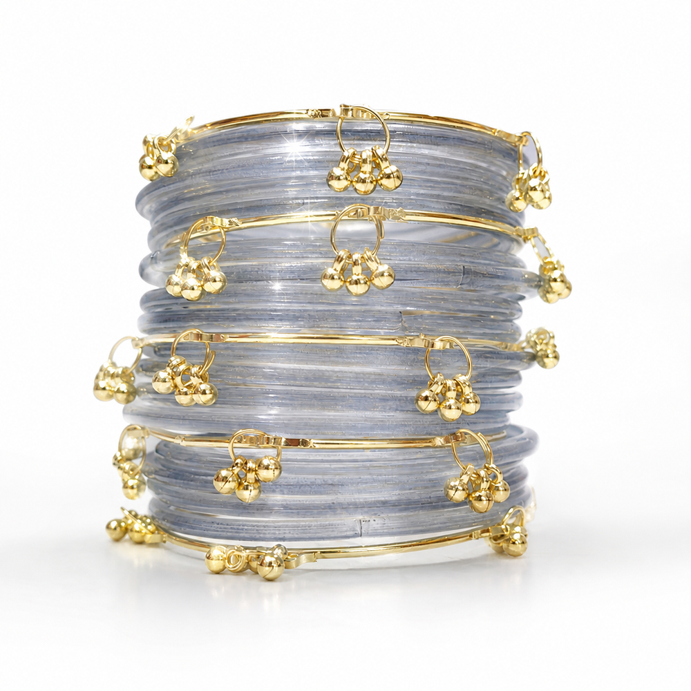 Jelly Kashmiri Bangles with Golden Ghungroo Design – Grey colour