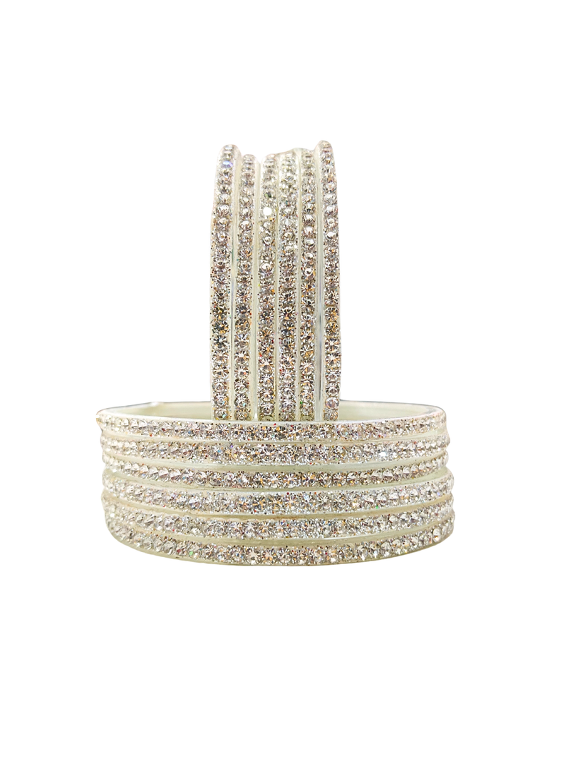 Silver Colour Rhinestone Designer Bangles Set – Pack of 12, Ethnic Jewellery