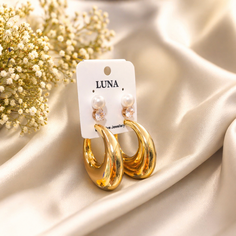 Luxury Anti-Tarnish Golden Hoop Earrings with Crystal & Pearl