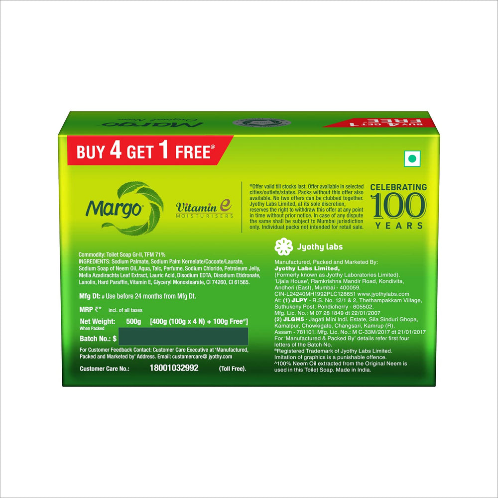 Margo Original Neem Soap Pack of 5 (100g X 5) | Powered With Goodness of 1000 Natural Neem Leaves |