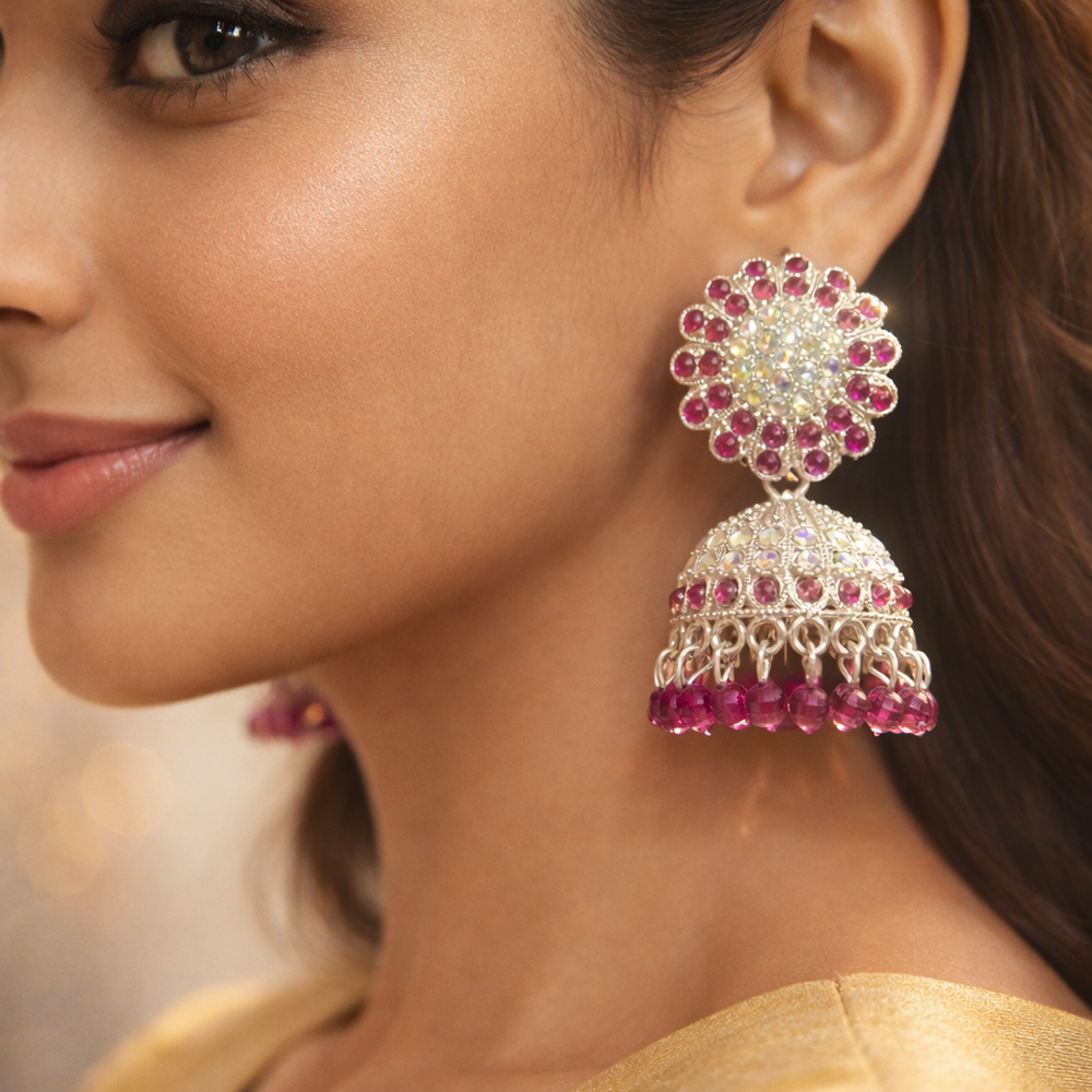 Anti-Tarnish Mehrun Stone Jhumka Earrings with Matching Maang Tikka💖