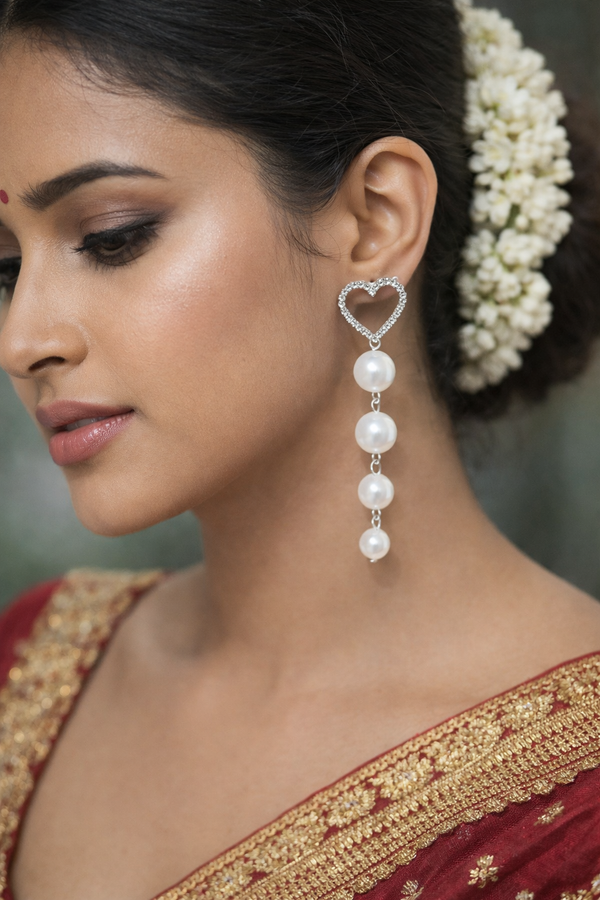 🤍 Anti-Tarnish Heart Pearl Drop Earrings – Soft Elegance for Every Occasion