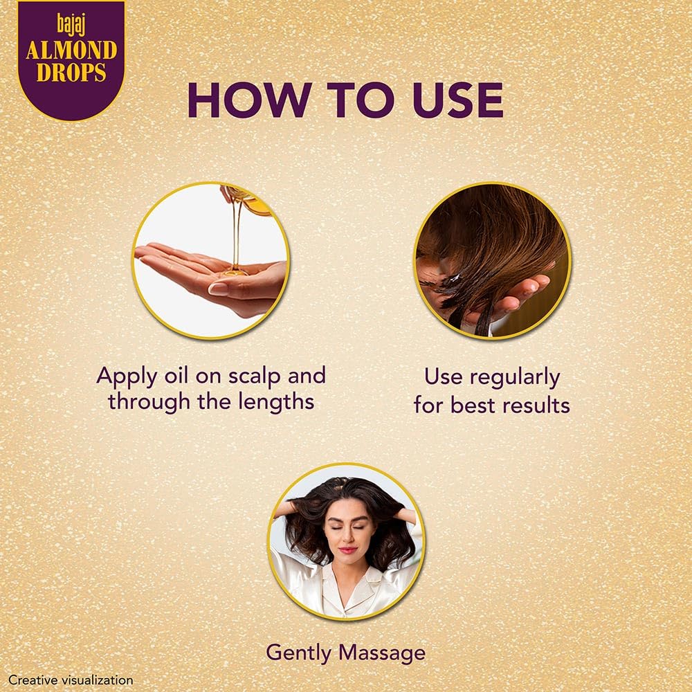 Bajaj Almond Drops Hair Oil, 190ml, 6X Vitamin E, Almond Oil, Light and Non Sticky, Hair Fall Control