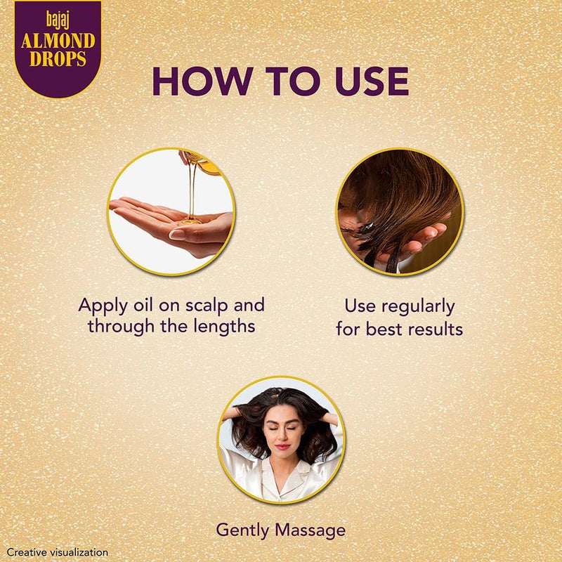 Bajaj Almond Drops Hair Oil, 190ml, 6X Vitamin E, Almond Oil, Light and Non Sticky, Hair Fall Control