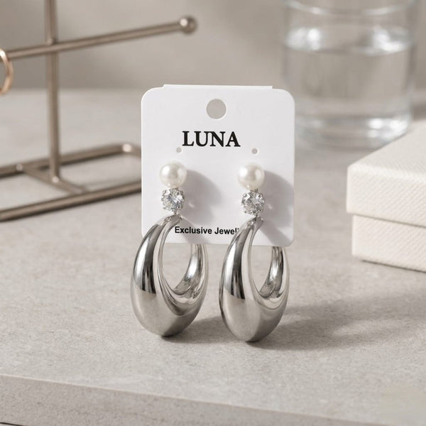 Anti-Tarnish Silver Hoop Earrings with Crystal & Pearl Studs