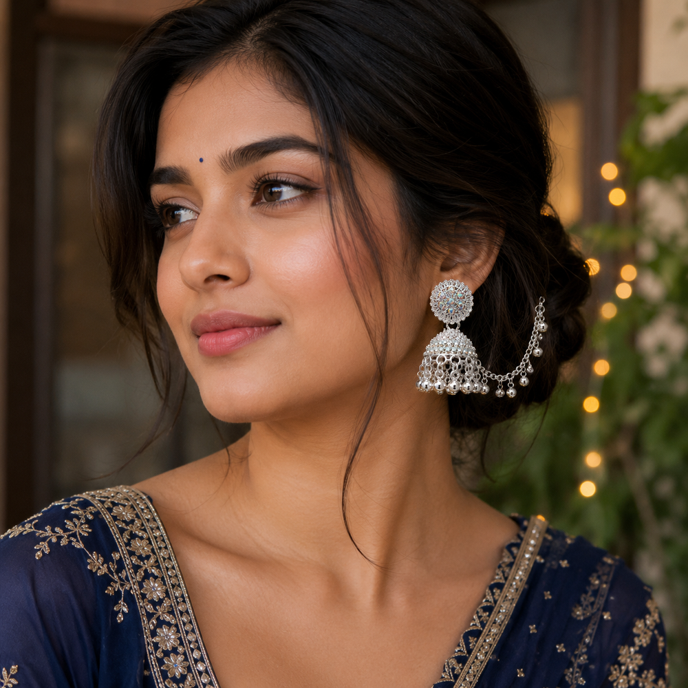 Anti-Tarnish Silver Jhumka Earrings with Pearl Drops for Women and girls