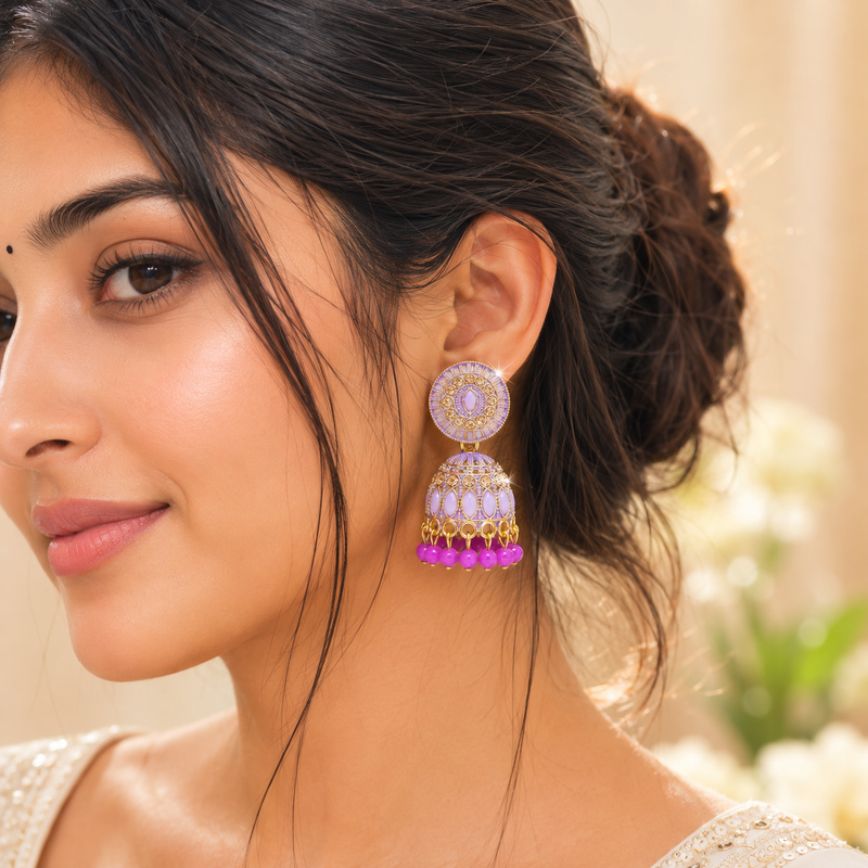 Soft Pink Gold Plated Ethnic Earrings for girls & women