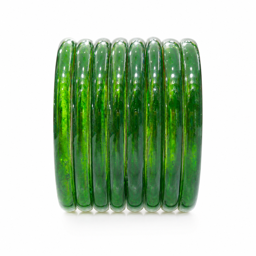 Trendy Green Jelly Bangles Set for Women – Glossy Transparent Fashion Bangles (Set of 8)