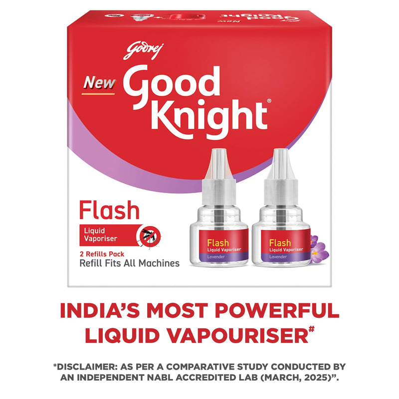 Good Knight Flash Liquid Vaporiser | Pack Of 2 (45ml Each) | Lavender Fragrance | 2x Faster Than Before | Mosquito Repellent Refill | India s Most Powerful Liquid Vaporizer