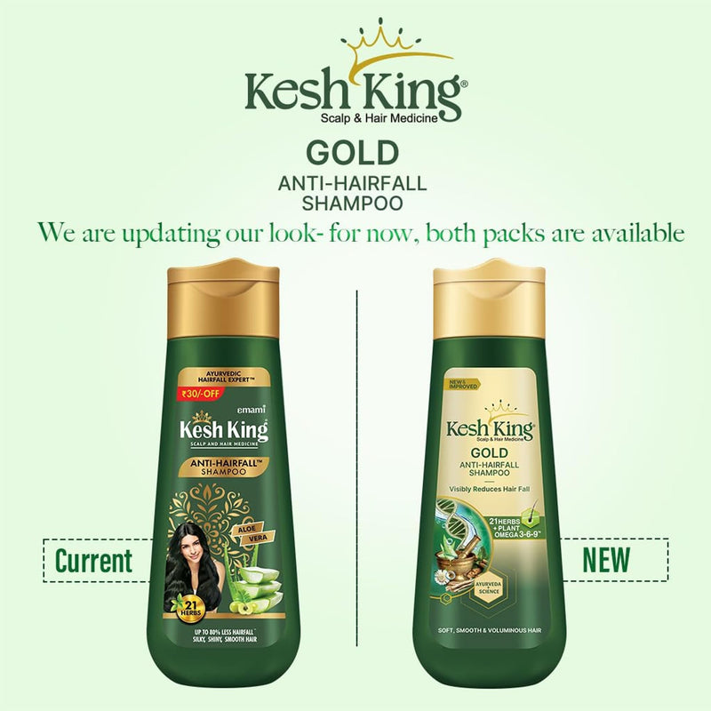 Kesh King Gold Anti Hairfall Shampoo, Reduces Hair Fall, Makes Hair Strong, Strengthens, Nourishes & Conditions, For Soft, Smooth & Voluminous Hair, For Men & Women, 80ml|pack of 2