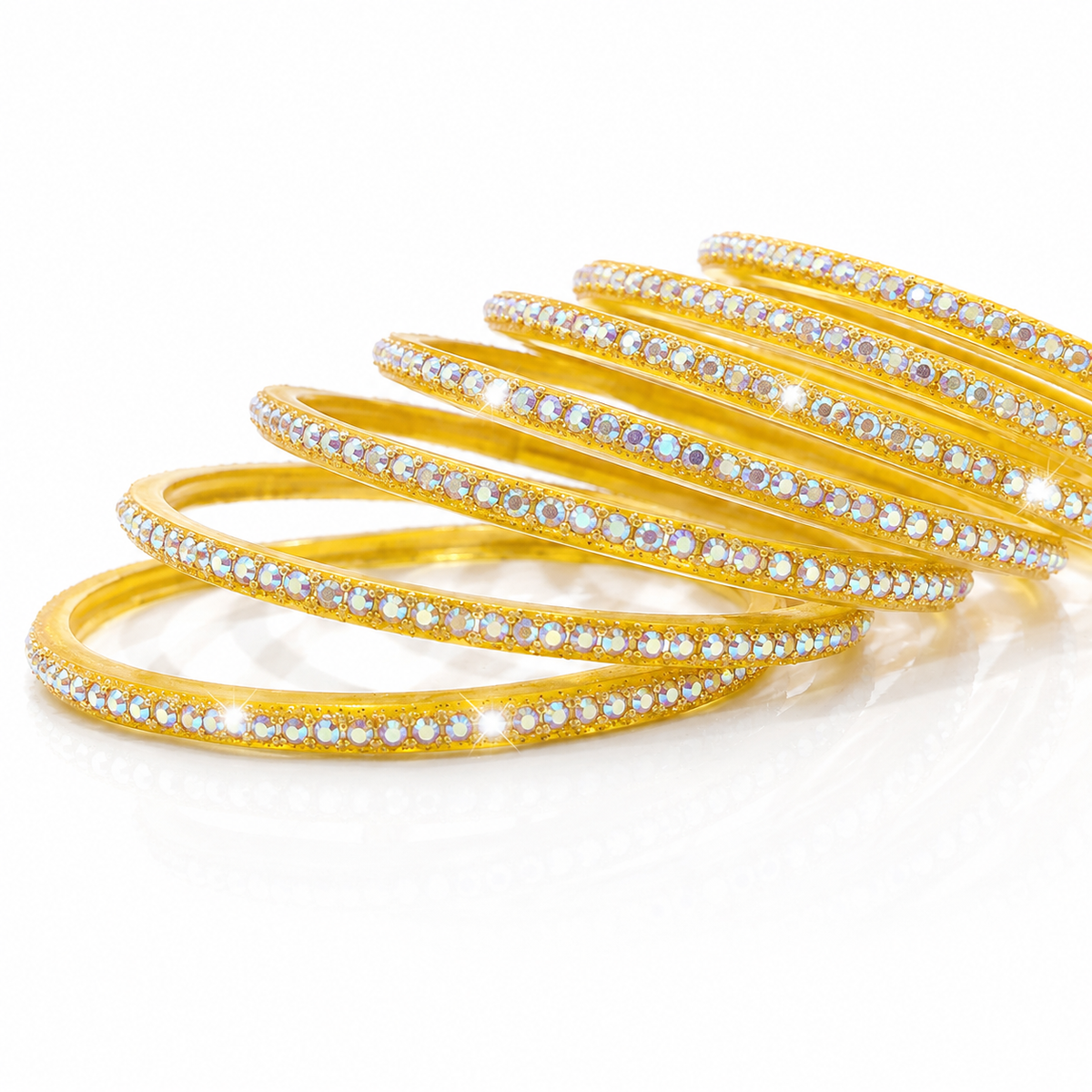 Anti Tarnish Gold Plated Crystal Bangles|Set of 12 Pcs