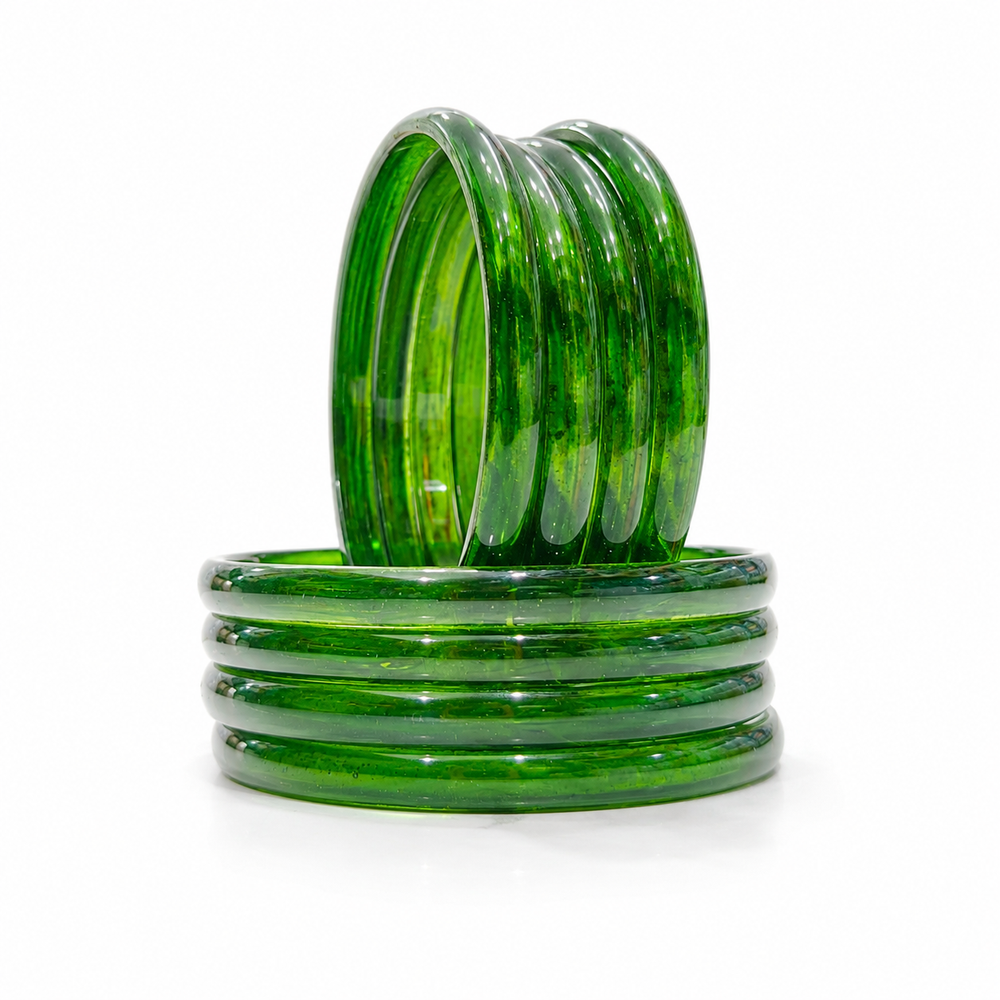 Trendy Green Jelly Bangles Set for Women – Glossy Transparent Fashion Bangles (Set of 8)