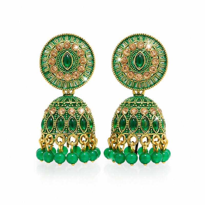 Anti Tarnish Green Designer Jhumki Earrings✨