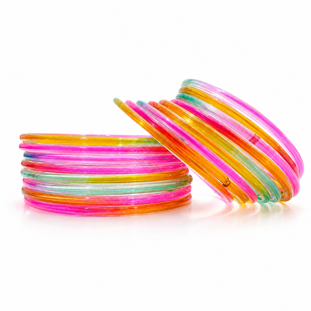 Multi-Color Jelly Bangles Set of 24 – Glossy Transparent Rainbow Stack