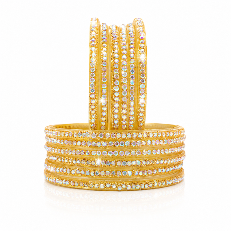 Luxury Anti Tarnish Gold Plated Crystal Bangles|Set of 12 Pcs