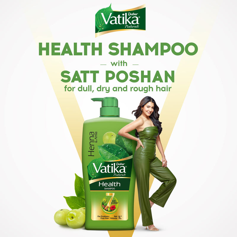 Dabur Vatika Health Shampoo - 340ml | For Smooth, Shiny & Nourished Hair | Repairs Hair damage, Controls Frizz | For All Hair Types | Goodness of Henna & Amla