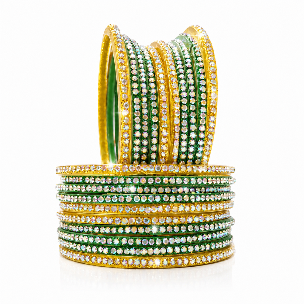 Sawan Special Green Glass Bangles Set for Women – 20 Pcs