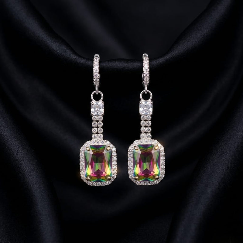 Luxury Anti-Tarnish Rainbow Crystal Drop Earrings – Elegant Multicolor Stone Design