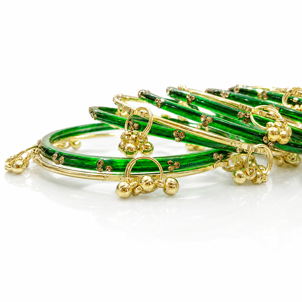 Sawan Special Designer Green Glass Bangles | Kashmiri Trending | Set of 20 Pcs