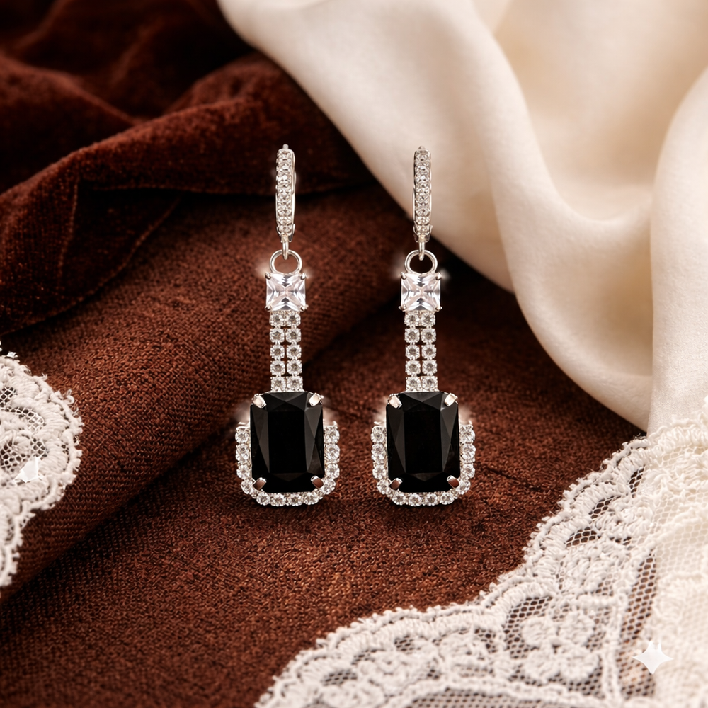 Anti-Tarnish Black Stone Drop Earrings –