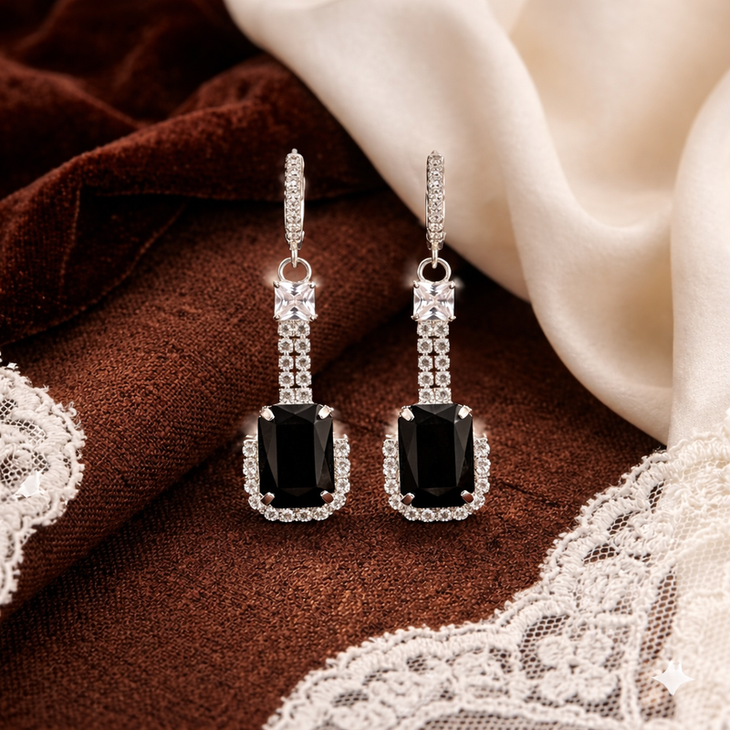 Anti-Tarnish Black Stone Drop Earrings –