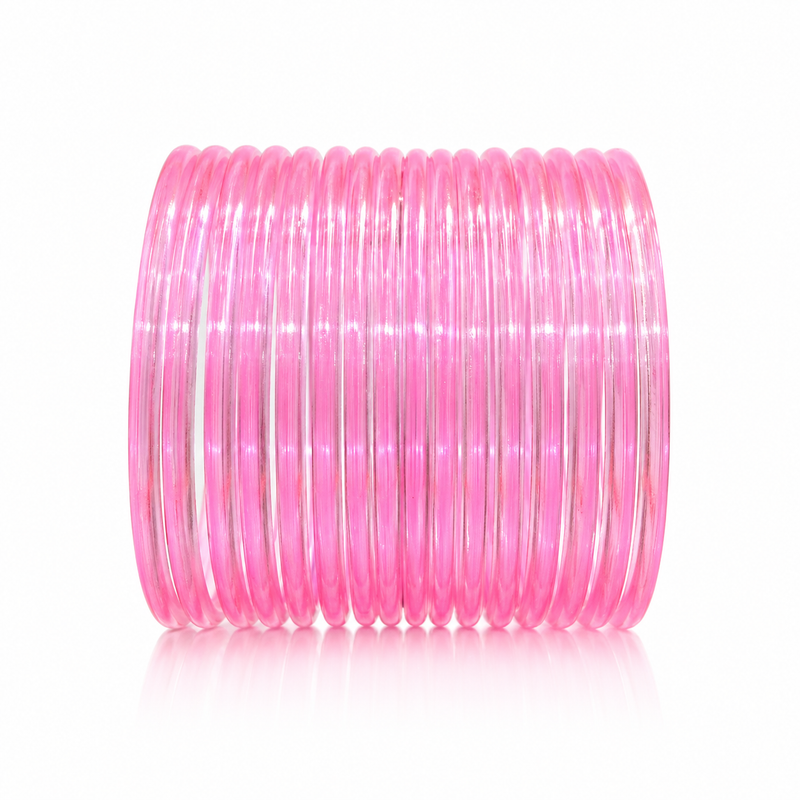 Soft Pink Jelly Bangles Set of 24 💖 – Cute & Stylish Stack